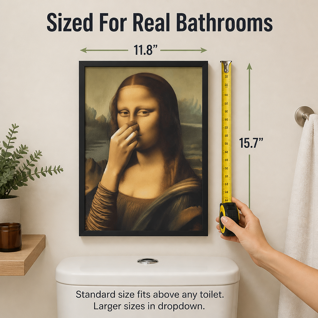 QuirkyCharm™ — Hang Mona Lisa Holding Her Nose Over Your Toilet