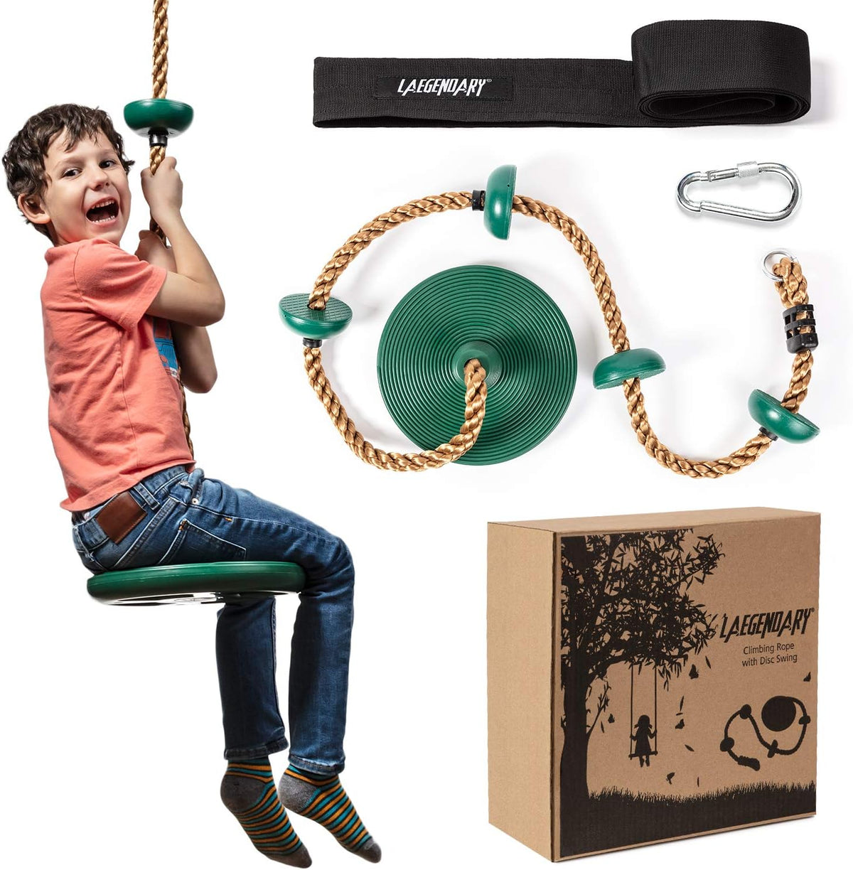 Outdoor Playset with Platforms and Foot Holds – Tree Climbing Rope Swing