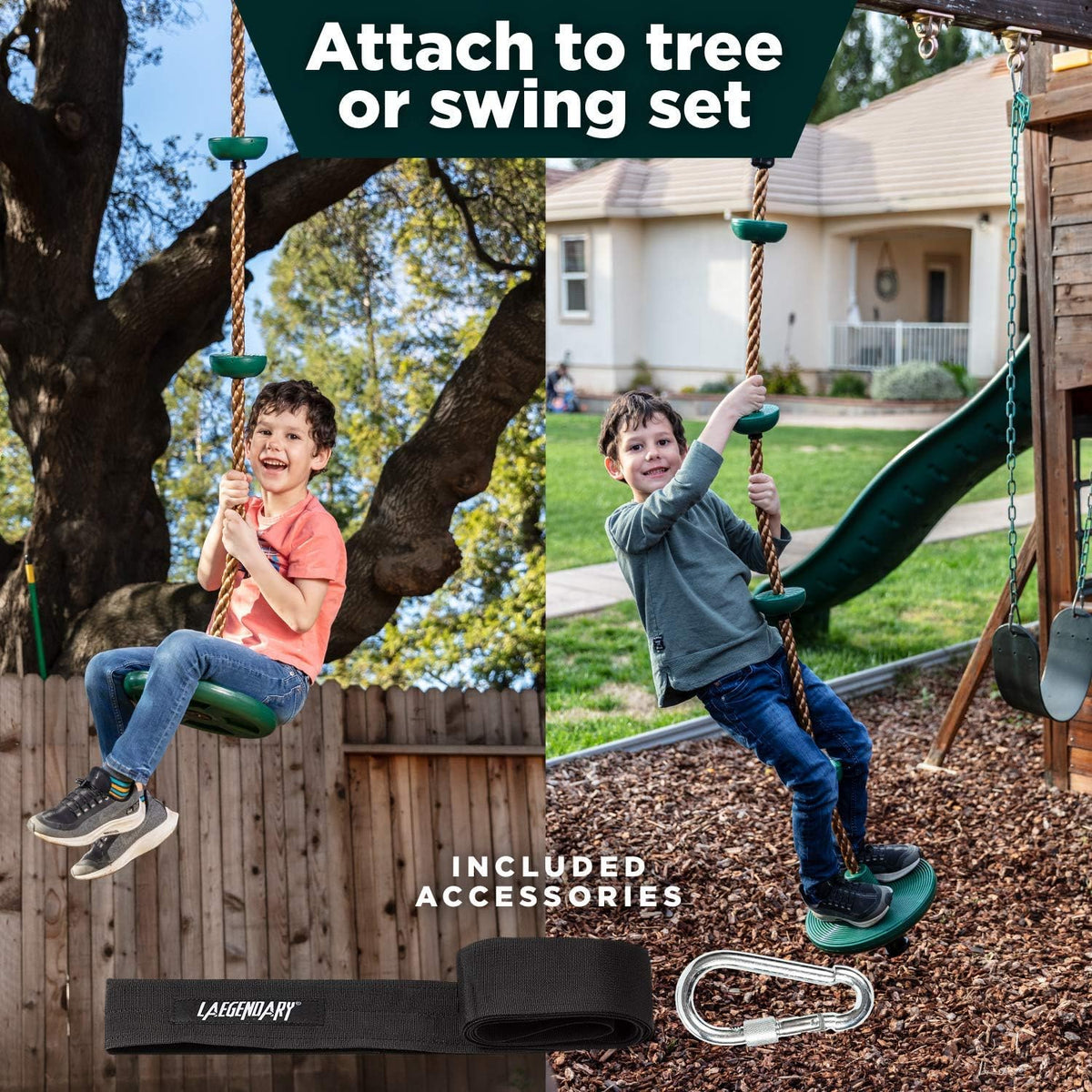 Outdoor Playset with Platforms and Foot Holds – Tree Climbing Rope Swing