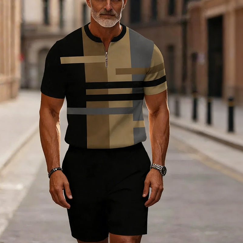 Marsten™ – Custom Zip-Collar Shirt with Matching Shorts Set for Men