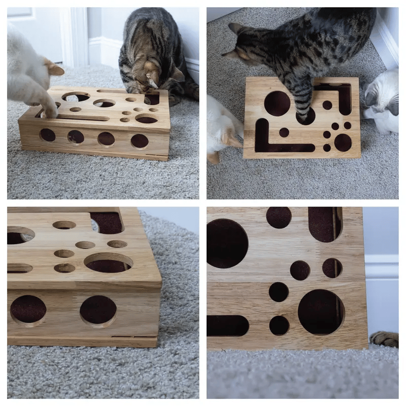 Oak Wood Cat Scratching Toy with Built-In Nail File Feature