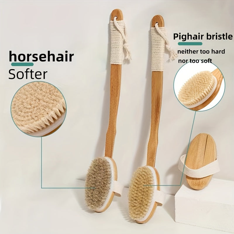 Long Wooden Handle Bath Brush – Exfoliating Back Scrubber with Boar Bristles