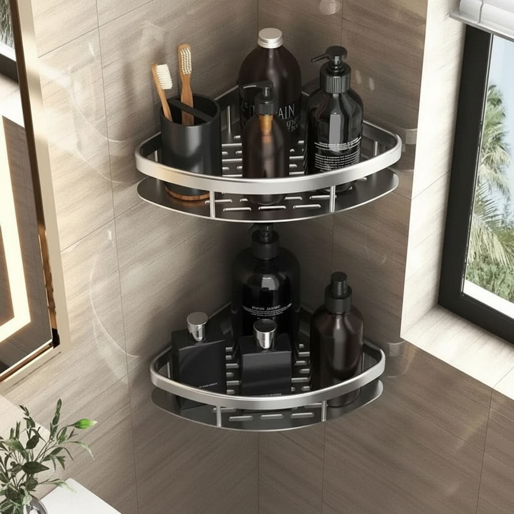 Aluminum Wall-Mounted Shelf Organizer for Bathroom Storage