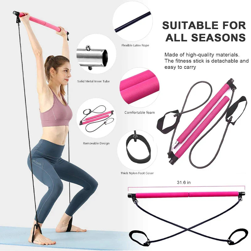 Full Body Home Workout Kit with Resistance Bands and Pilates Bar