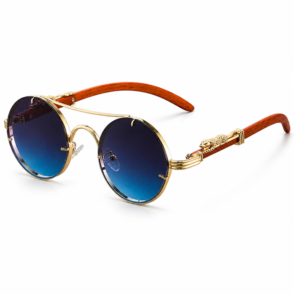Feather-Light Metal Round Sunglasses (Animal Accent)
