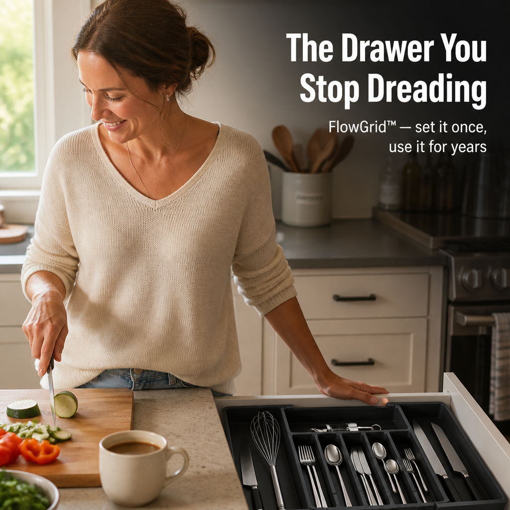 FlowGrid™ — Expandable Drawer Organizer That Puts Cutlery Clutter to Rest Forever