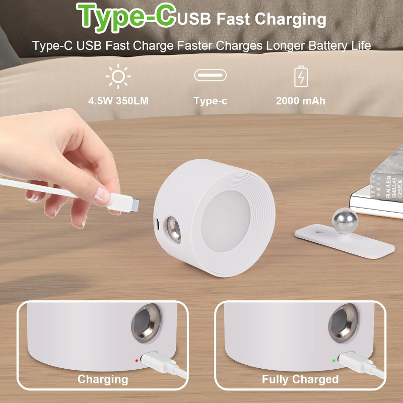 Rechargeable LED Wall Lamp with 360° Swiveling Head – Touch Control, Cordless Setup