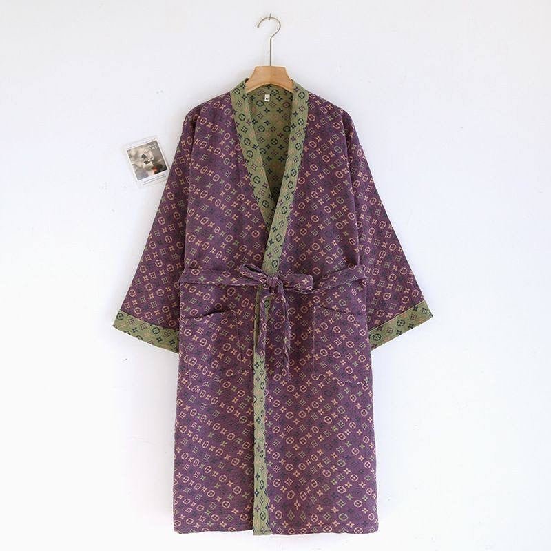 Two-Tone Organic Cotton Reversible Bathrobe – Ginkgo Design Kimono