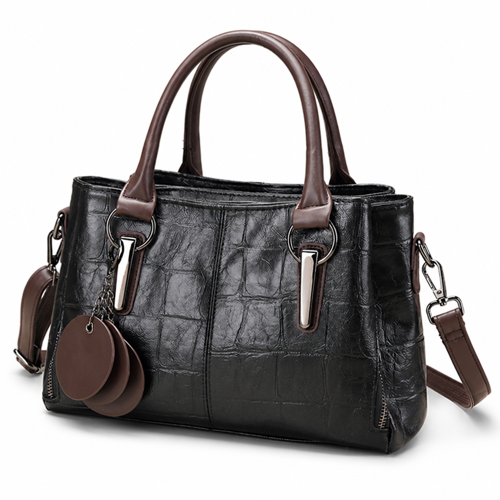 Genuine Leather Embossed Boston Handbag (Removable Strap)