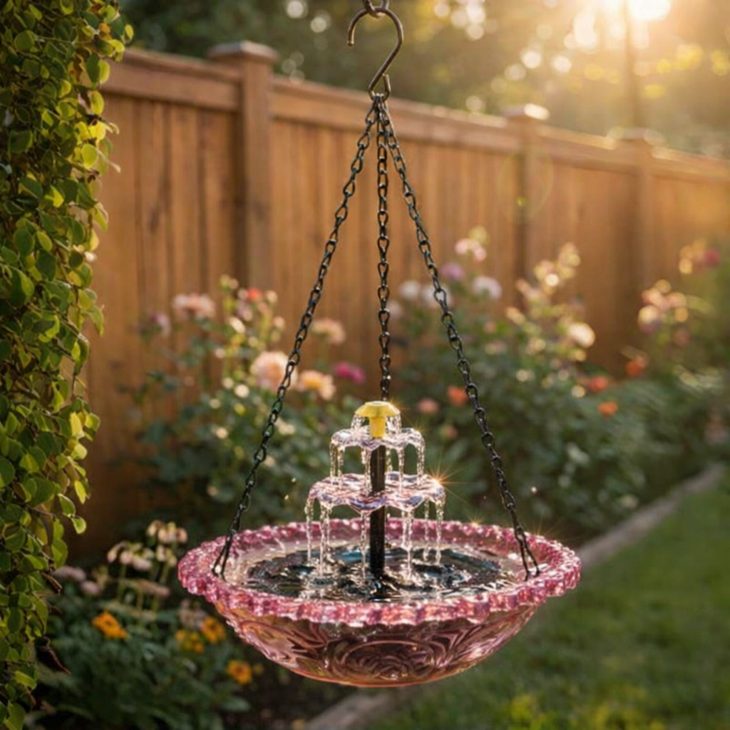 Hanging Wireless Solar Fountain with Bird Bath – Two-Stage Design
