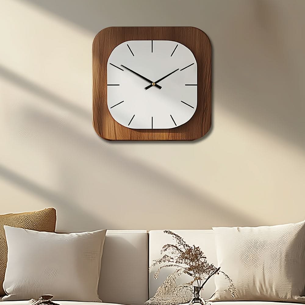 Vintage Square Wall Clock in Wood Finish