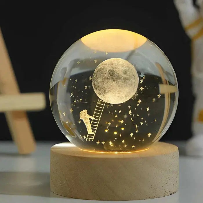 LED Night Light – 3D Crystal Ball with Engraved Design