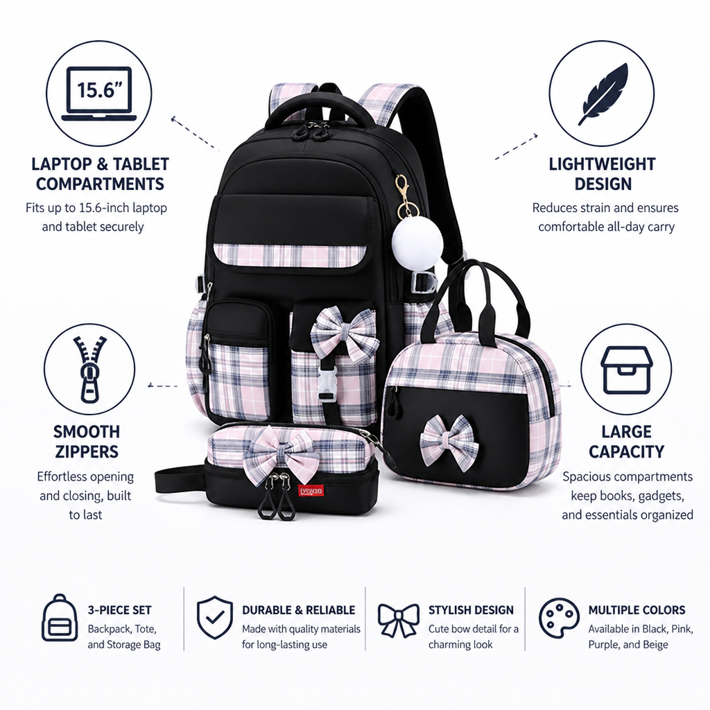 Large-Capacity Laptop & Tablet Backpack Set (3-Piece)