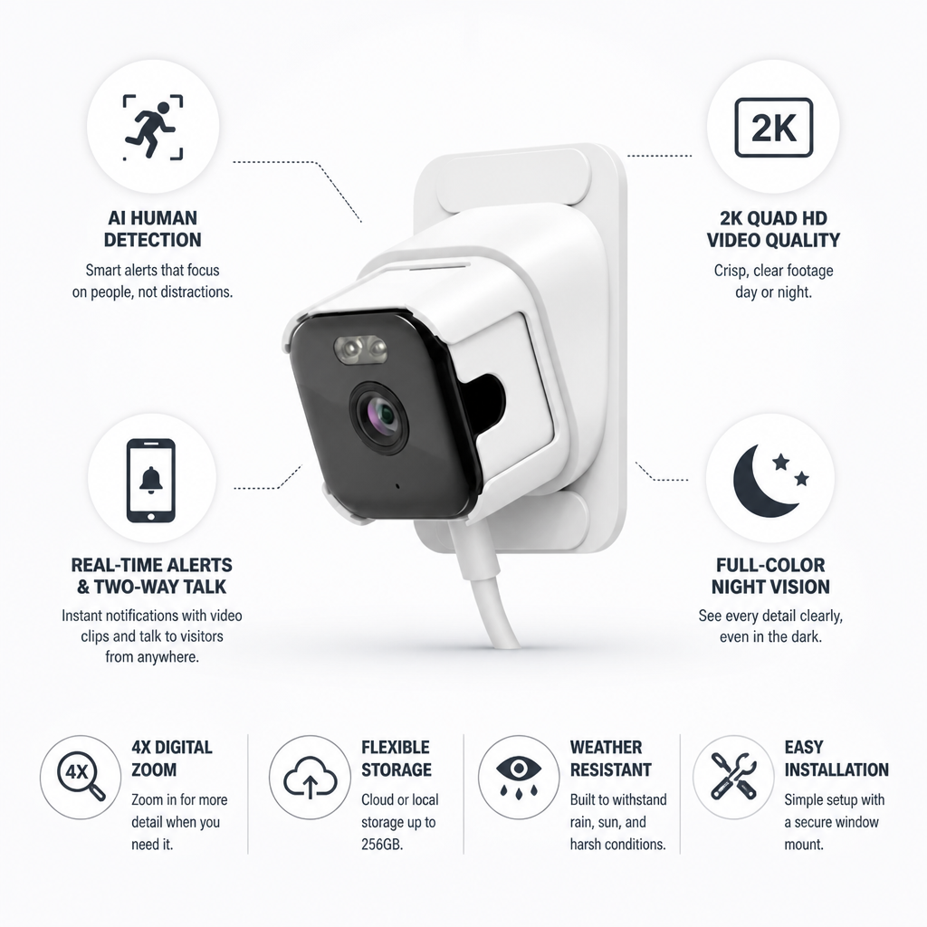 2K AI Human Detection Night Vision Window Camera
