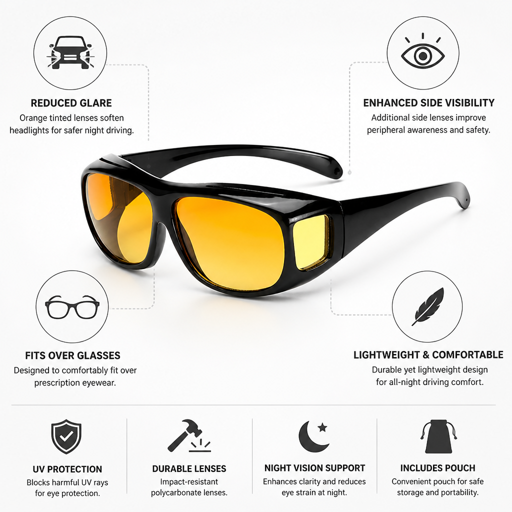 Yellow Anti-Glare Night Driving Glasses (Fits Over Glasses)
