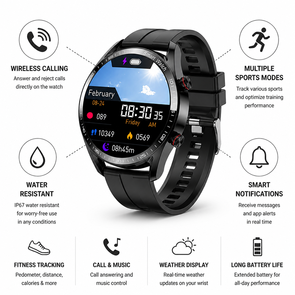 Water-Resistant Multi-Sport Smartwatch (Call Answering)