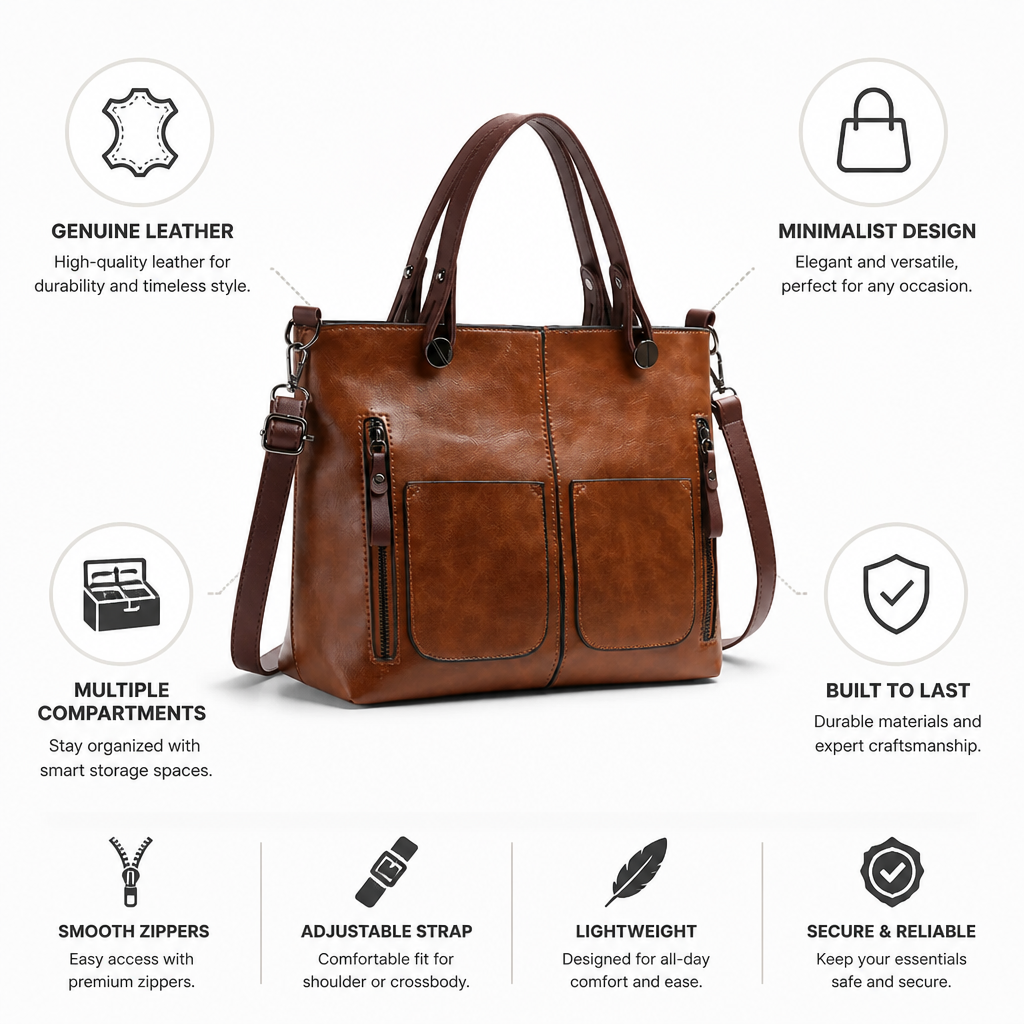 Genuine Leather Minimalist Shoulder Bag (Multiple Compartments)