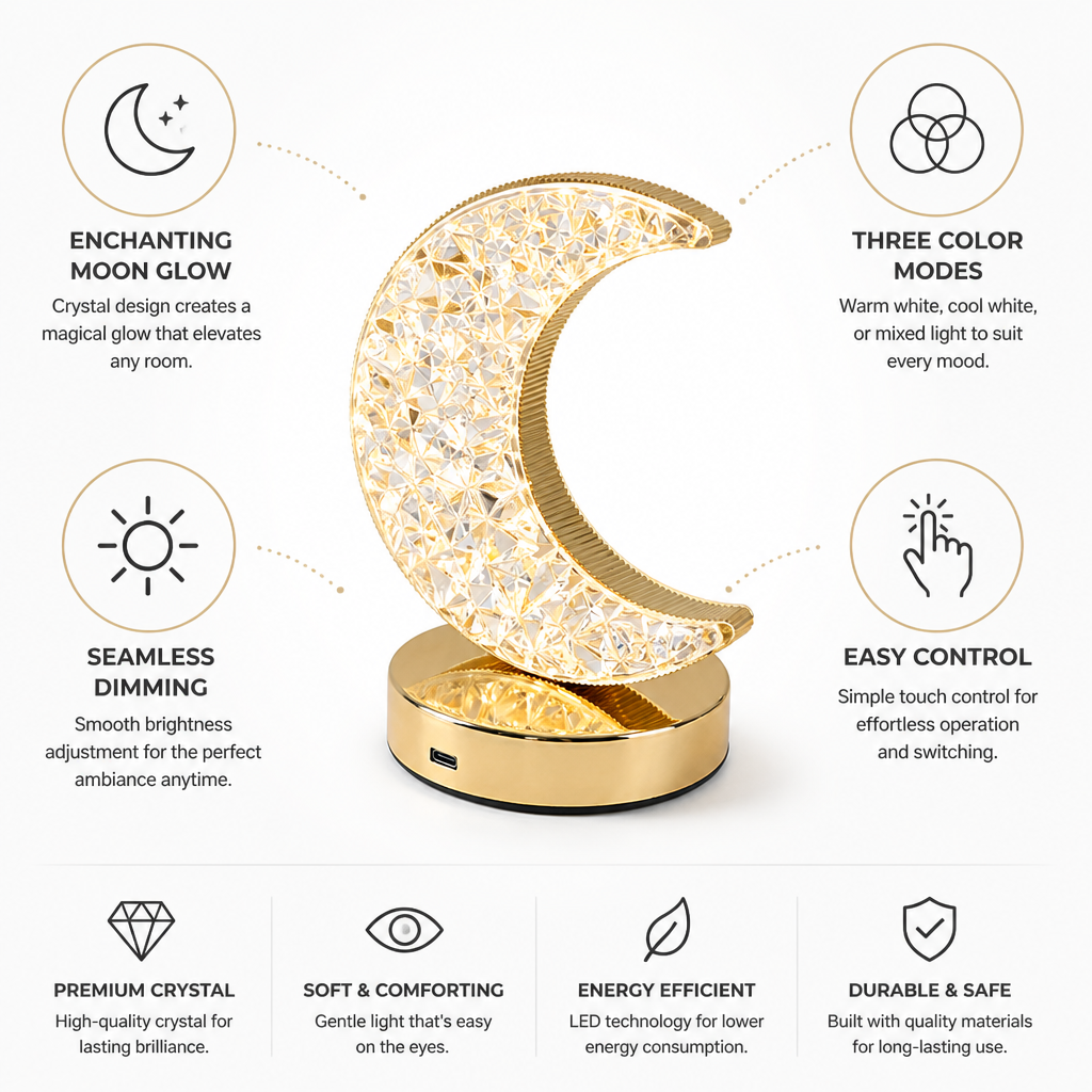 Crystal Dimmable Table Lamp (Three Color Modes)