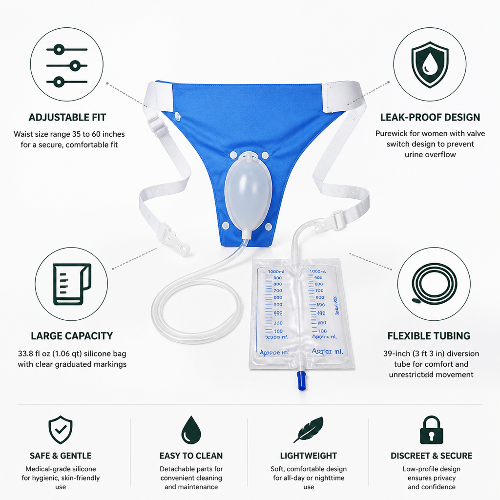 Leak-Proof Adjustable Straps Silicone Urine Collector (33.8 fl oz)