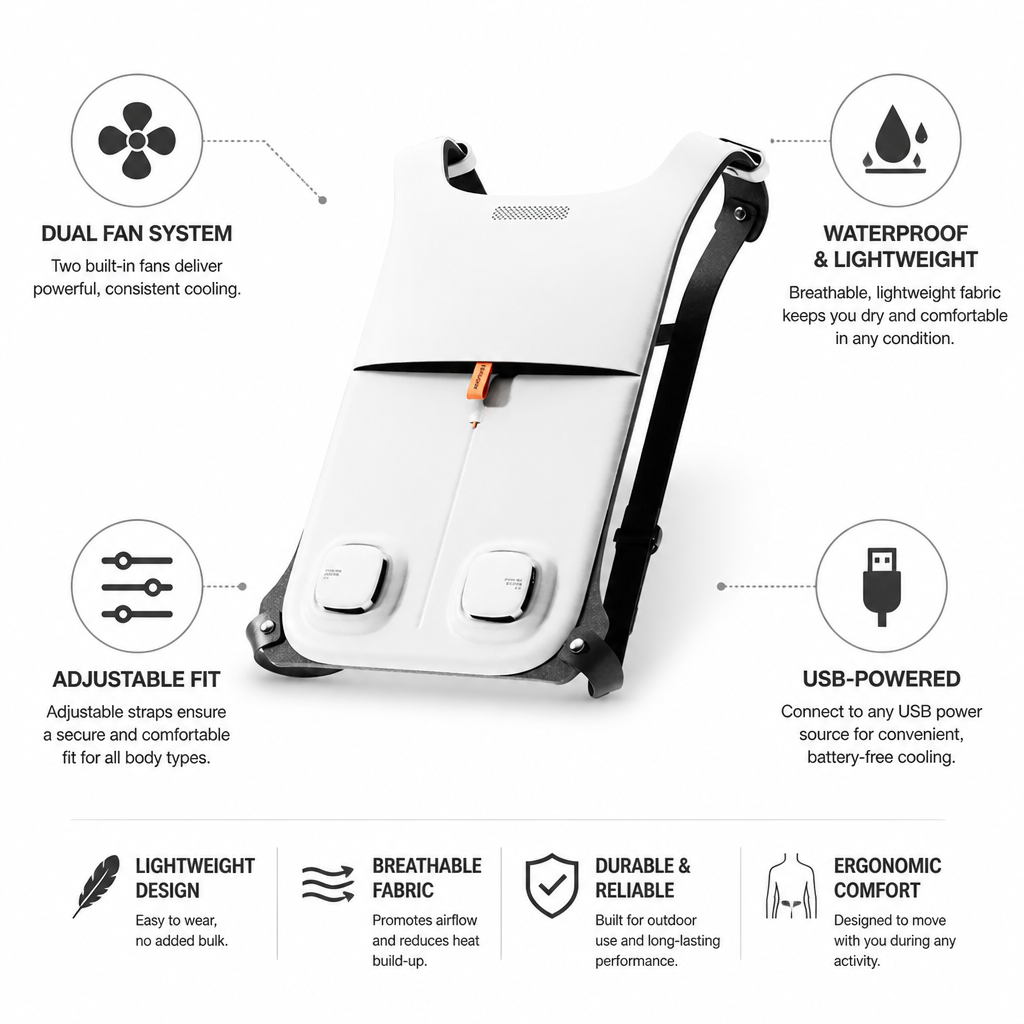 USB-Powered Dual-Fan Lightweight & Waterproof Cooling Vest (Adjustable Fit)