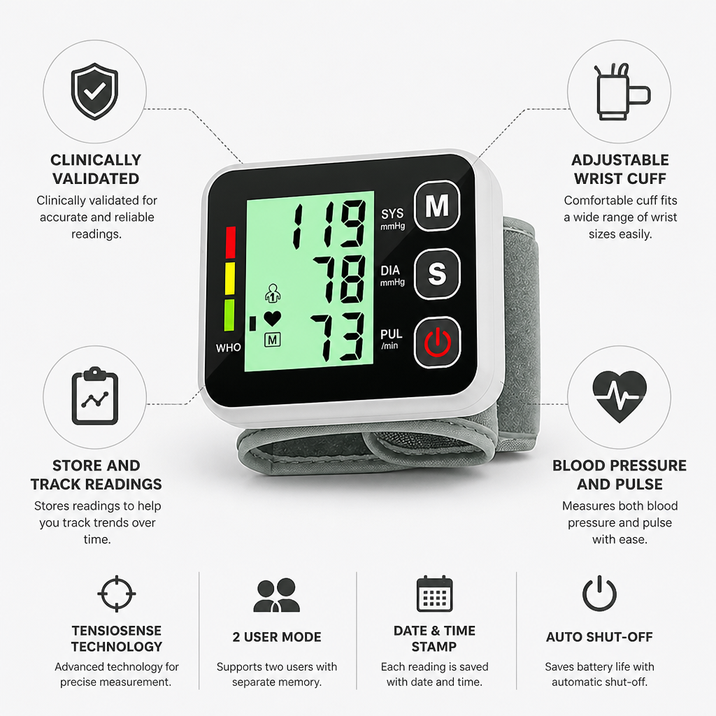 Clinically Validated Automatic Wrist Blood Pressure Monitor
