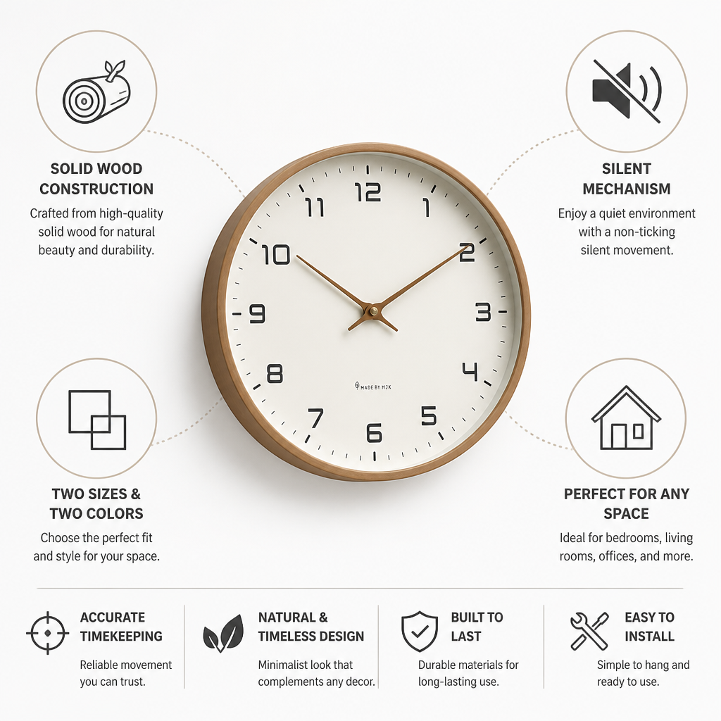 Silent Solid Wood Wall Clock