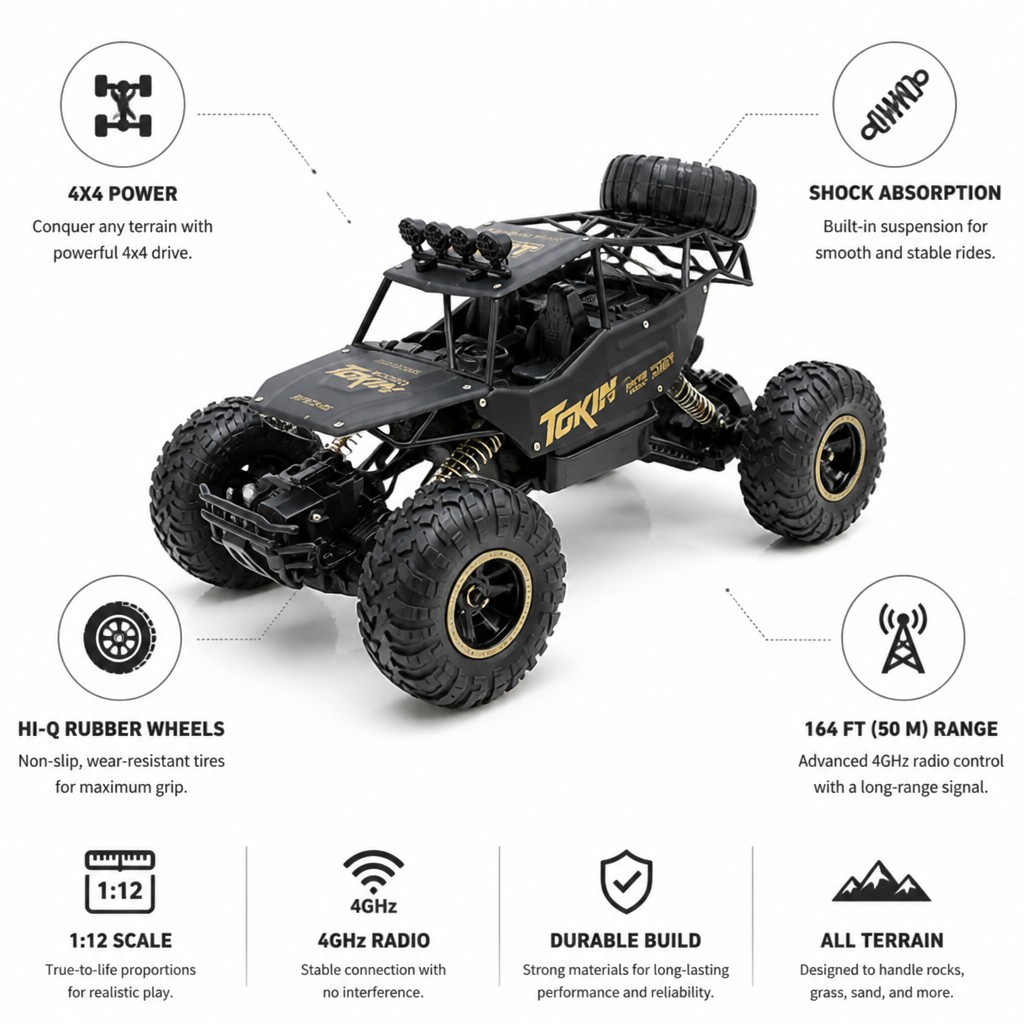 4x4 Shock-Absorbing RC Rock Crawler (164 ft Range)