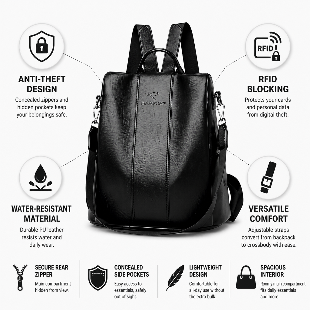 Concealed Zipper & RFID-Blocking Anti-Theft Backpack