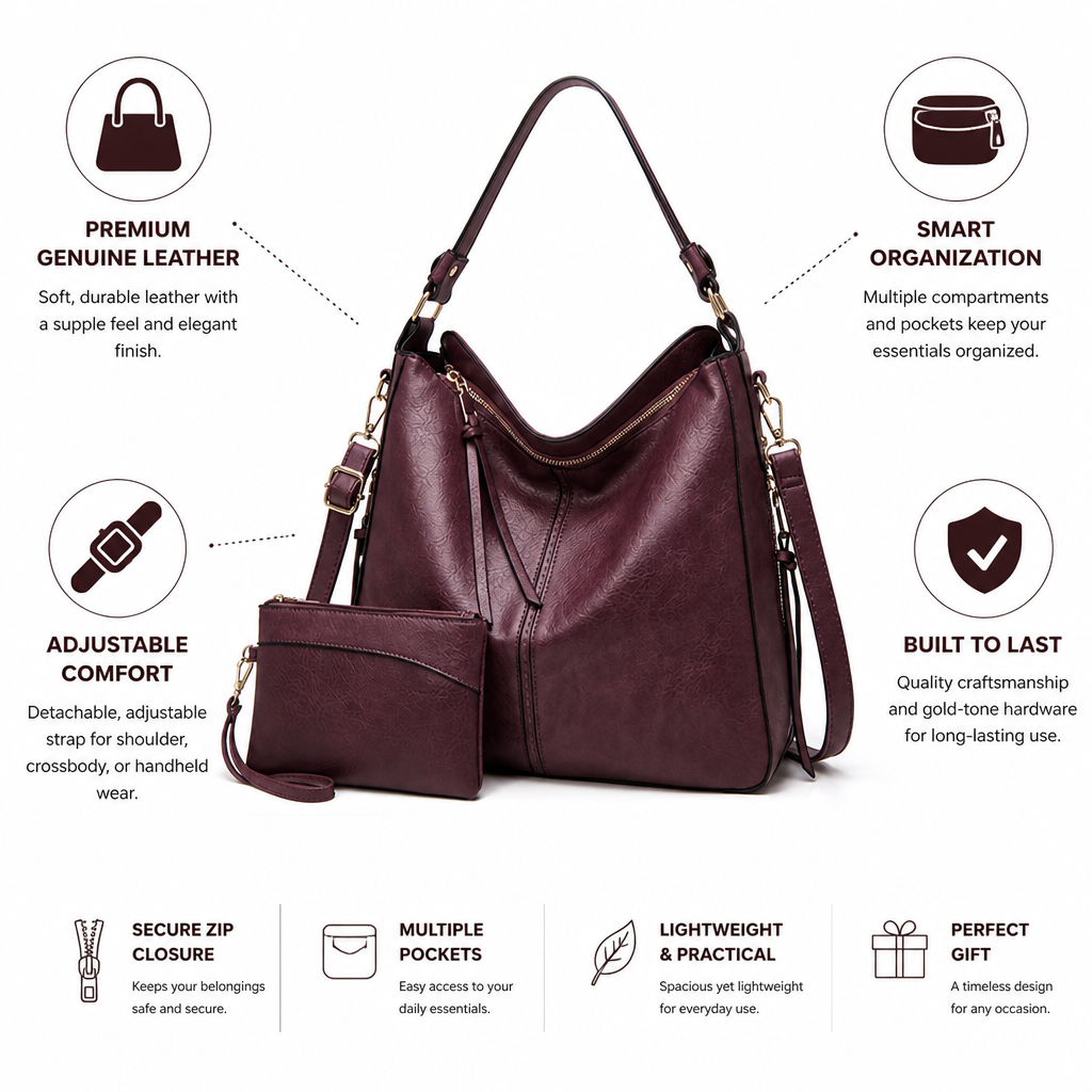 Genuine Leather Gold Hardware Hobo Shoulder Bag