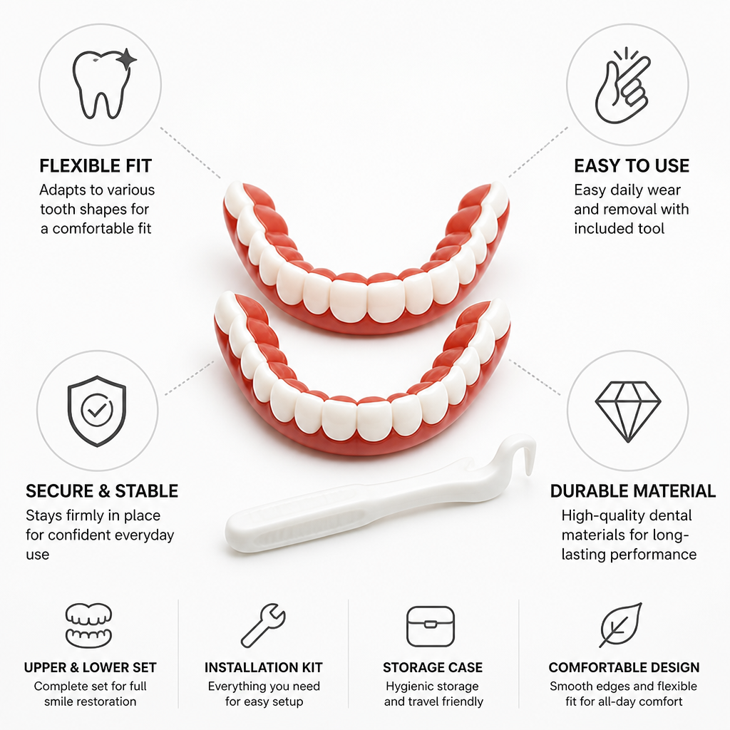 Flexible Fit & Easy-Install Denture Set (Upper & Lower)