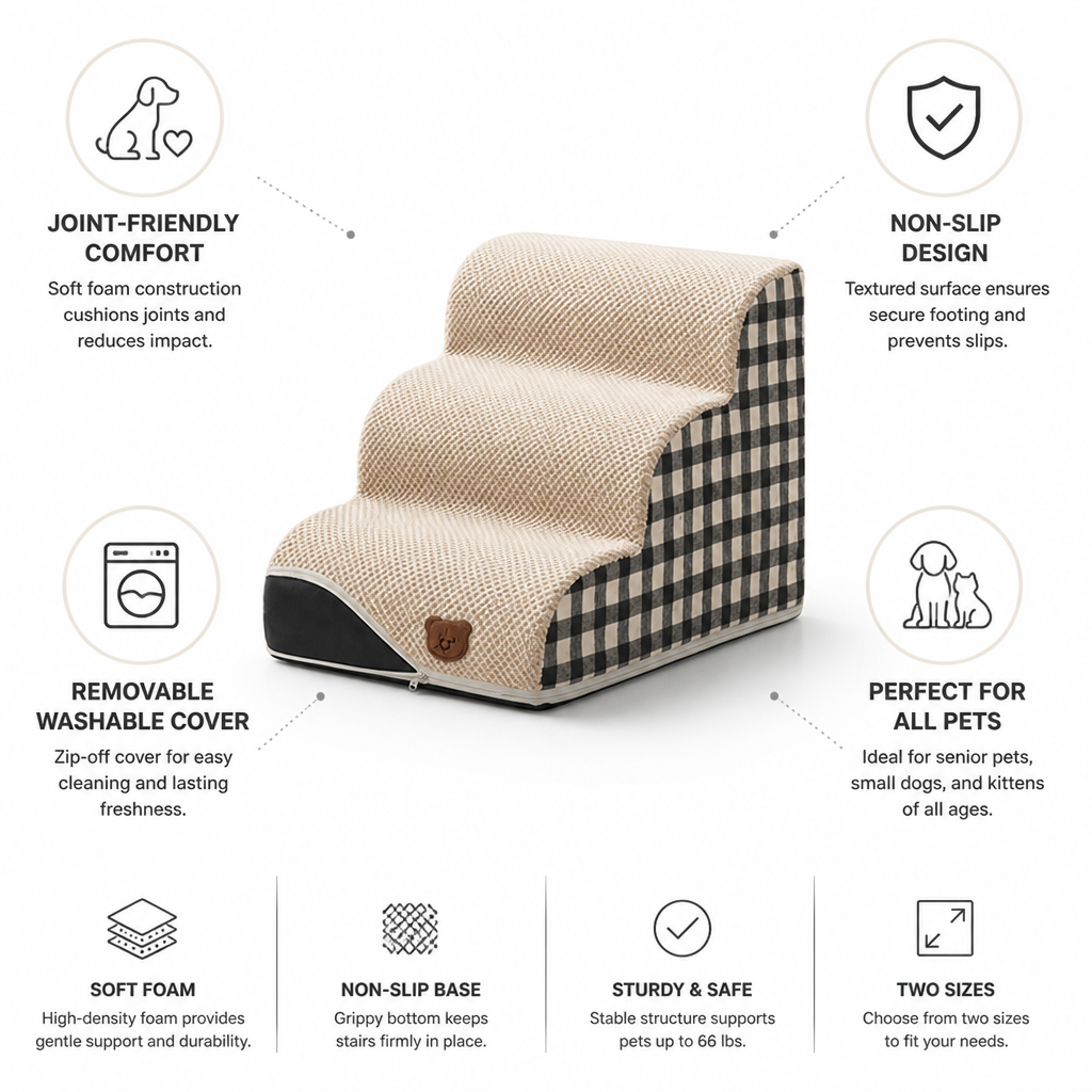 Soft Foam Non-Slip Pet Stairs (Removable Washable Cover)