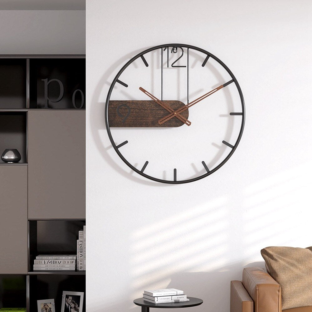 Walnut Accented Steel Wall Clock | Modern Industrial Design | 40 cm