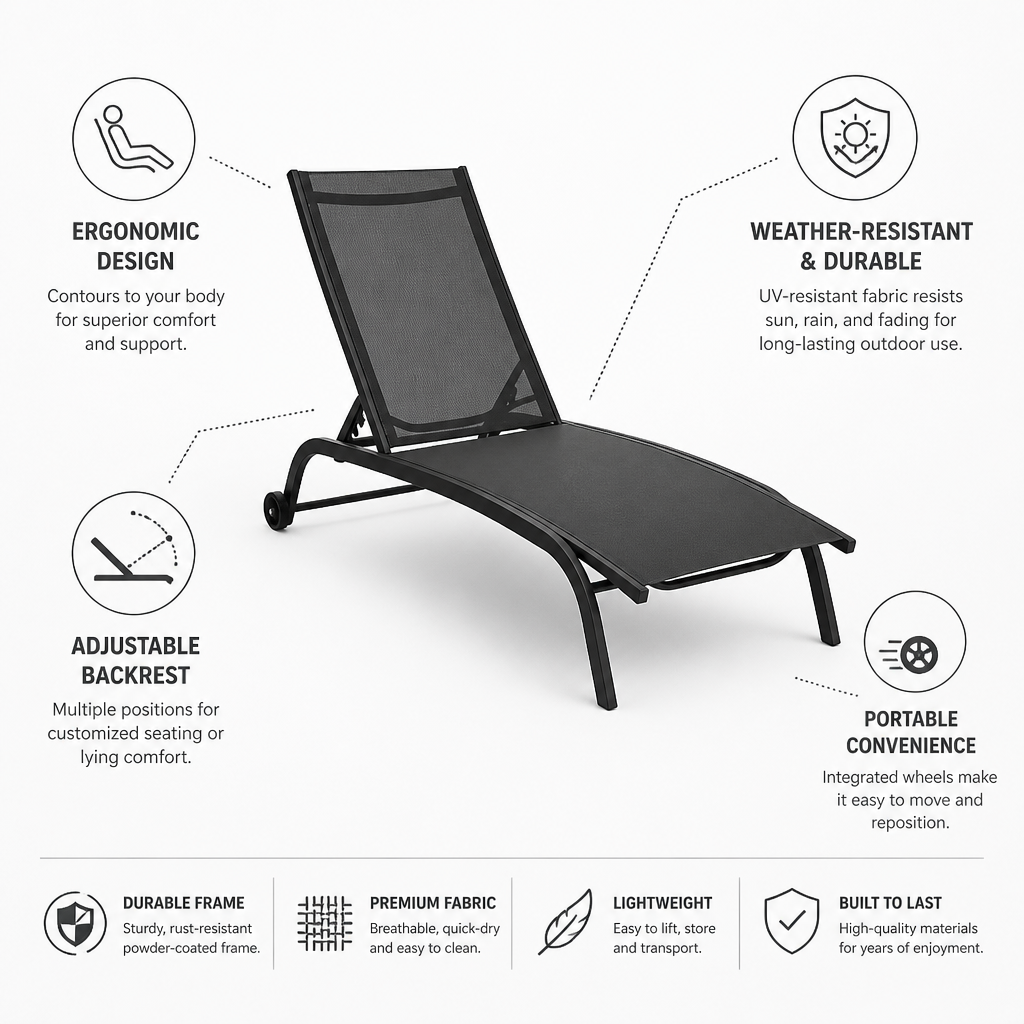 Ergonomic Adjustable Outdoor Recliner (UV-Resistant Fabric)