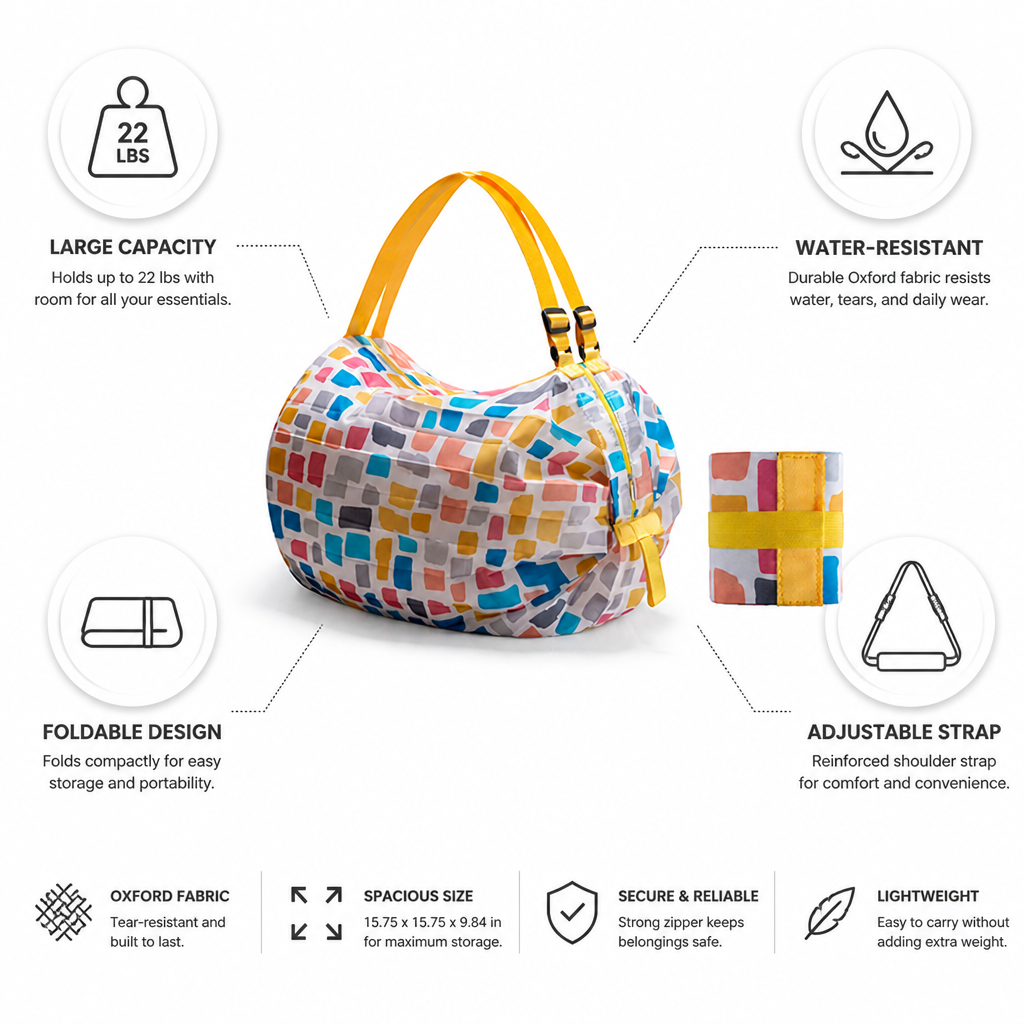 Water-Resistant Oxford Foldable Tote Bag (22 lb Capacity)