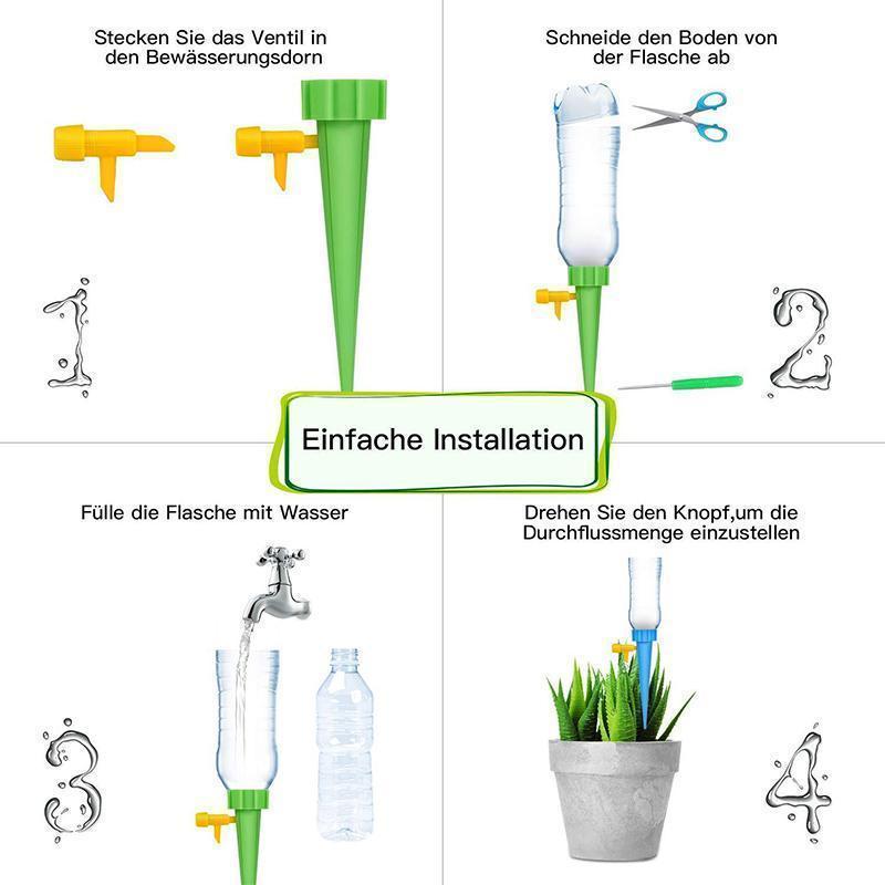 Set of 6 Plant Watering Devices with Bottle Adapter and Control Valve