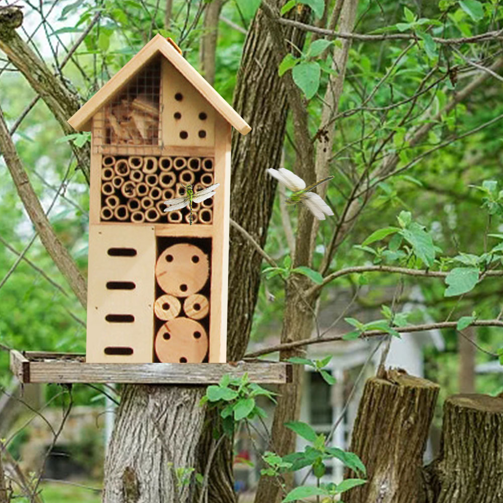 Insect Habitat for Bees and Garden Pollinators - Wooden Shelter with Nesting Areas