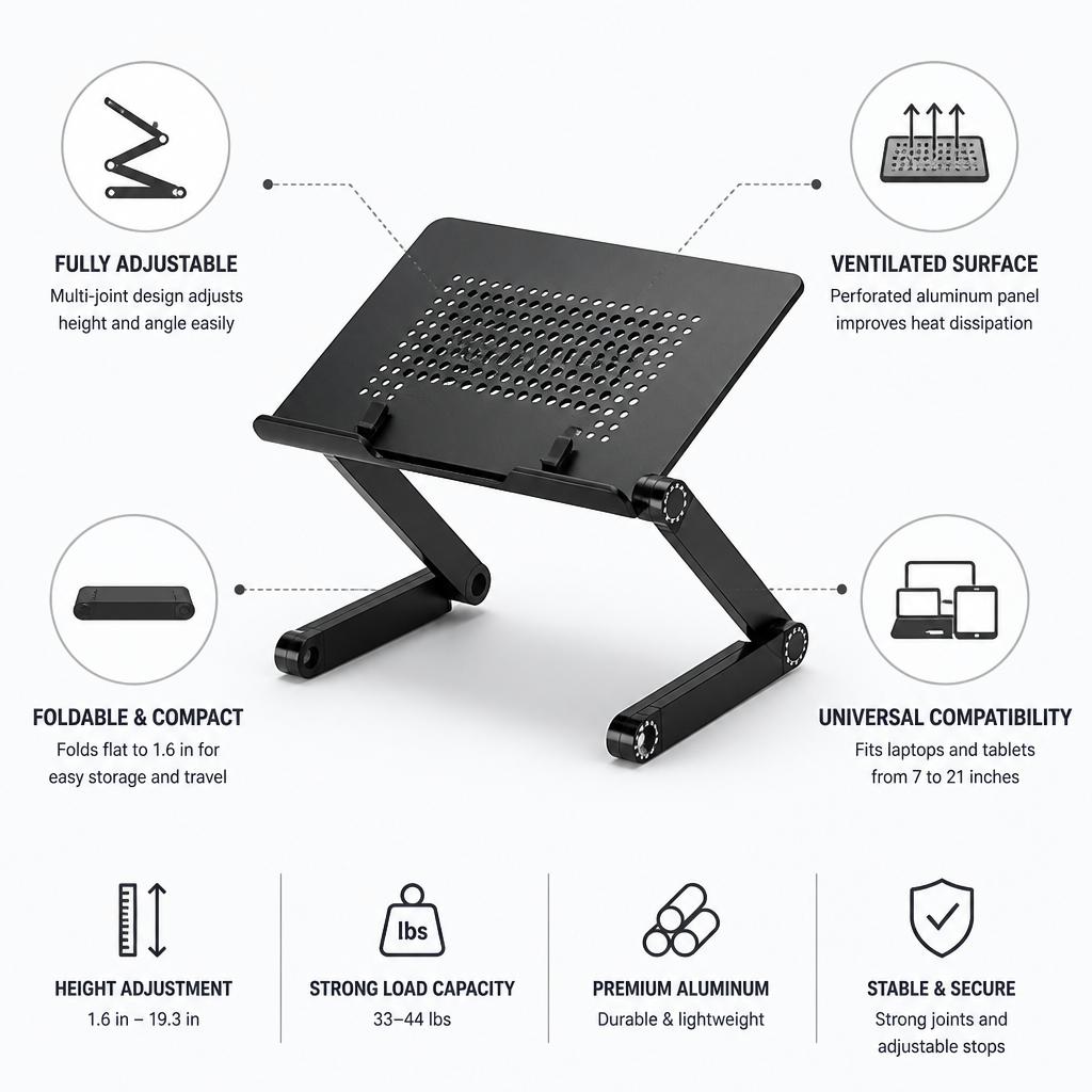 Adjustable Ventilated Aluminum Laptop Stand (Foldable)