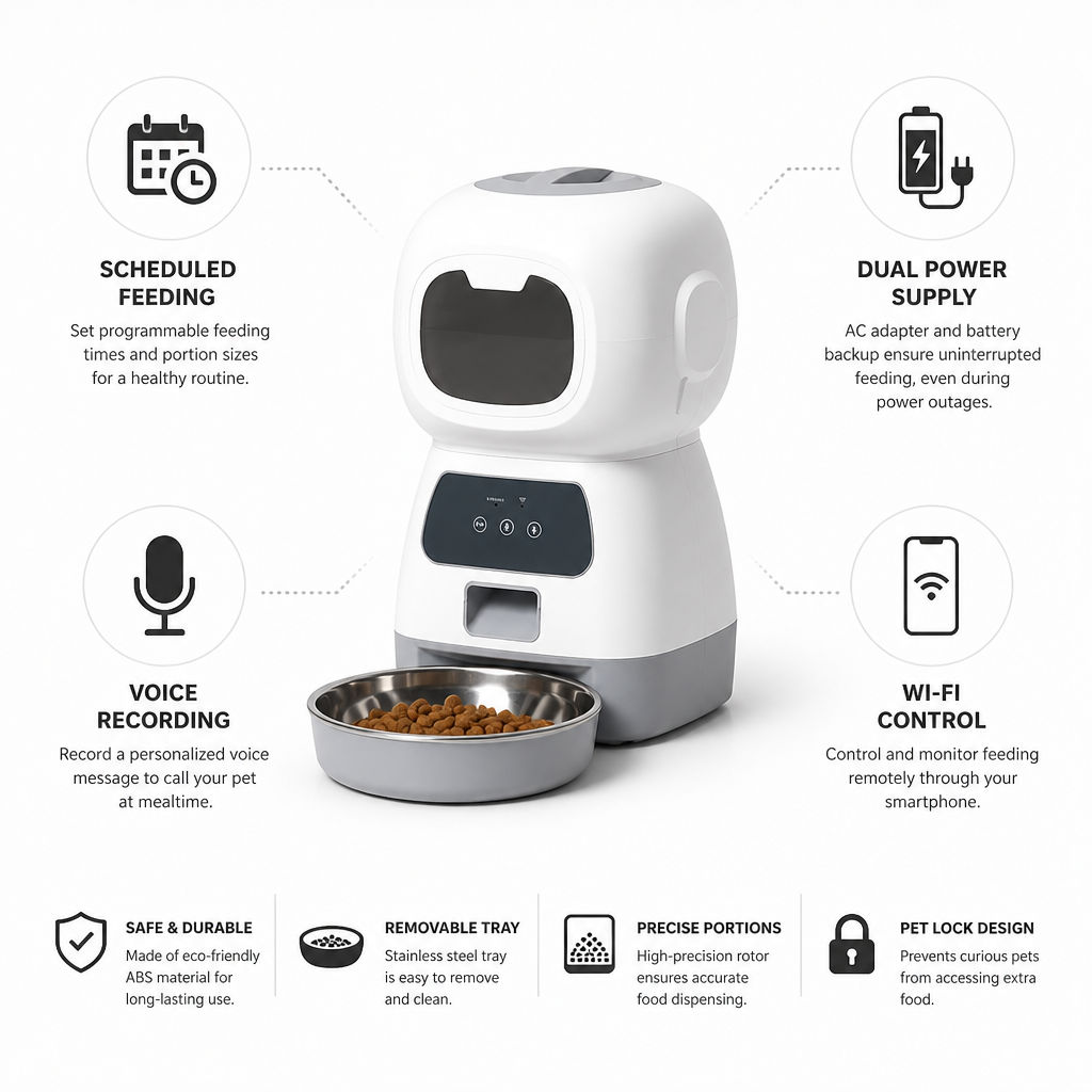 Programmable Wi‑Fi Automatic Pet Feeder (Dual Power)