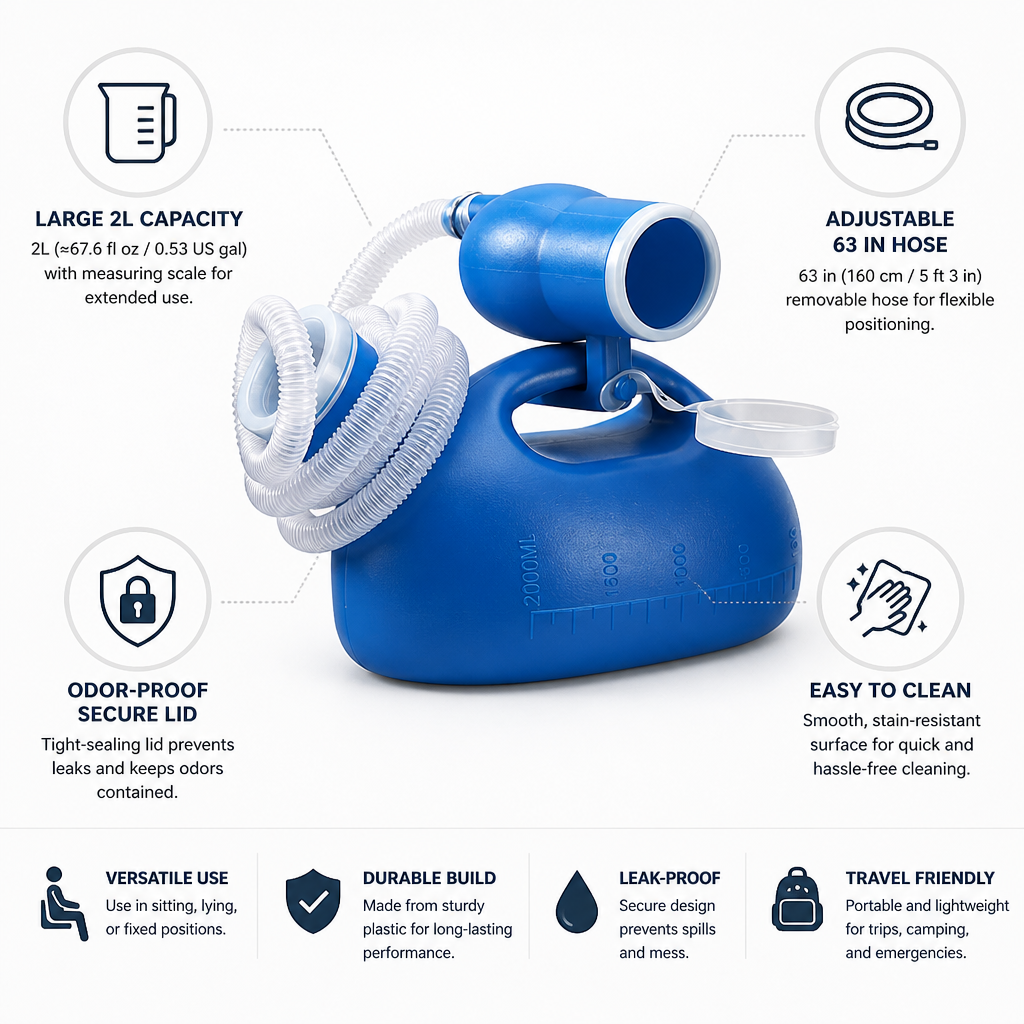 2L Capacity Adjustable Hose Portable Urinal