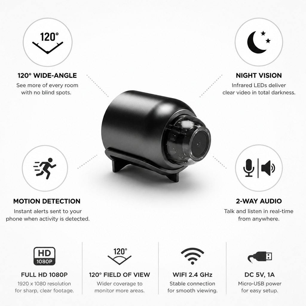 Full HD 120° Wide-Angle Infrared Night Vision WiFi Camera