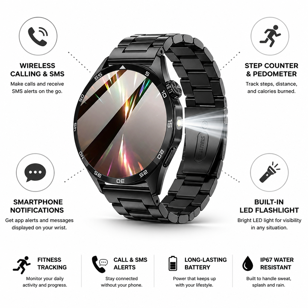 Wireless Calling & SMS Pedometer Smartwatch (Men's)