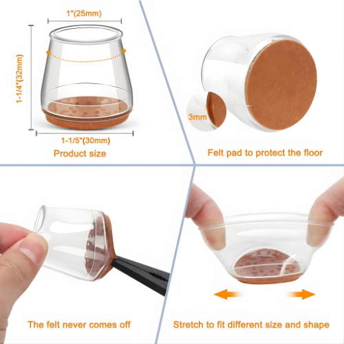 Felt-Padded Silicone Caps for Chair Legs – Protects Floors from Scratches