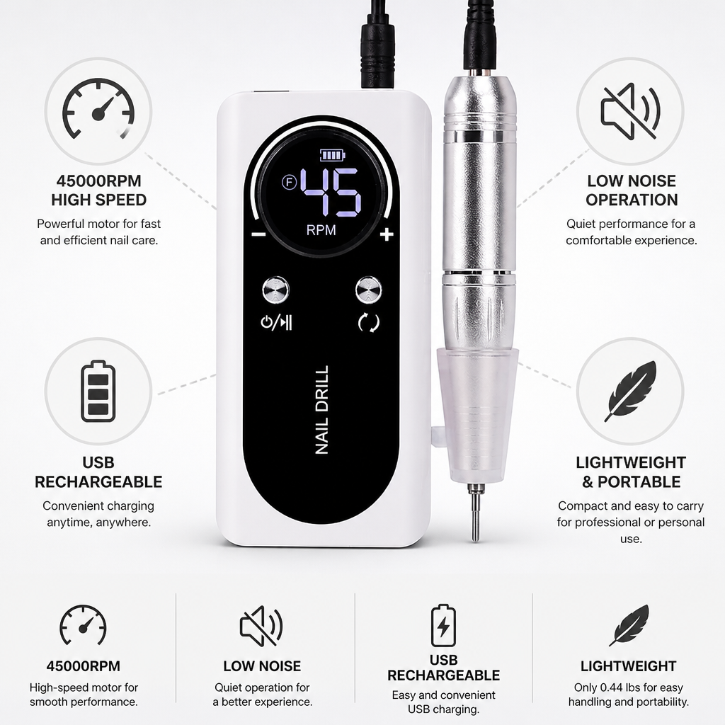 High-Speed 45000RPM USB-Rechargeable Low-Noise Electric Nail File