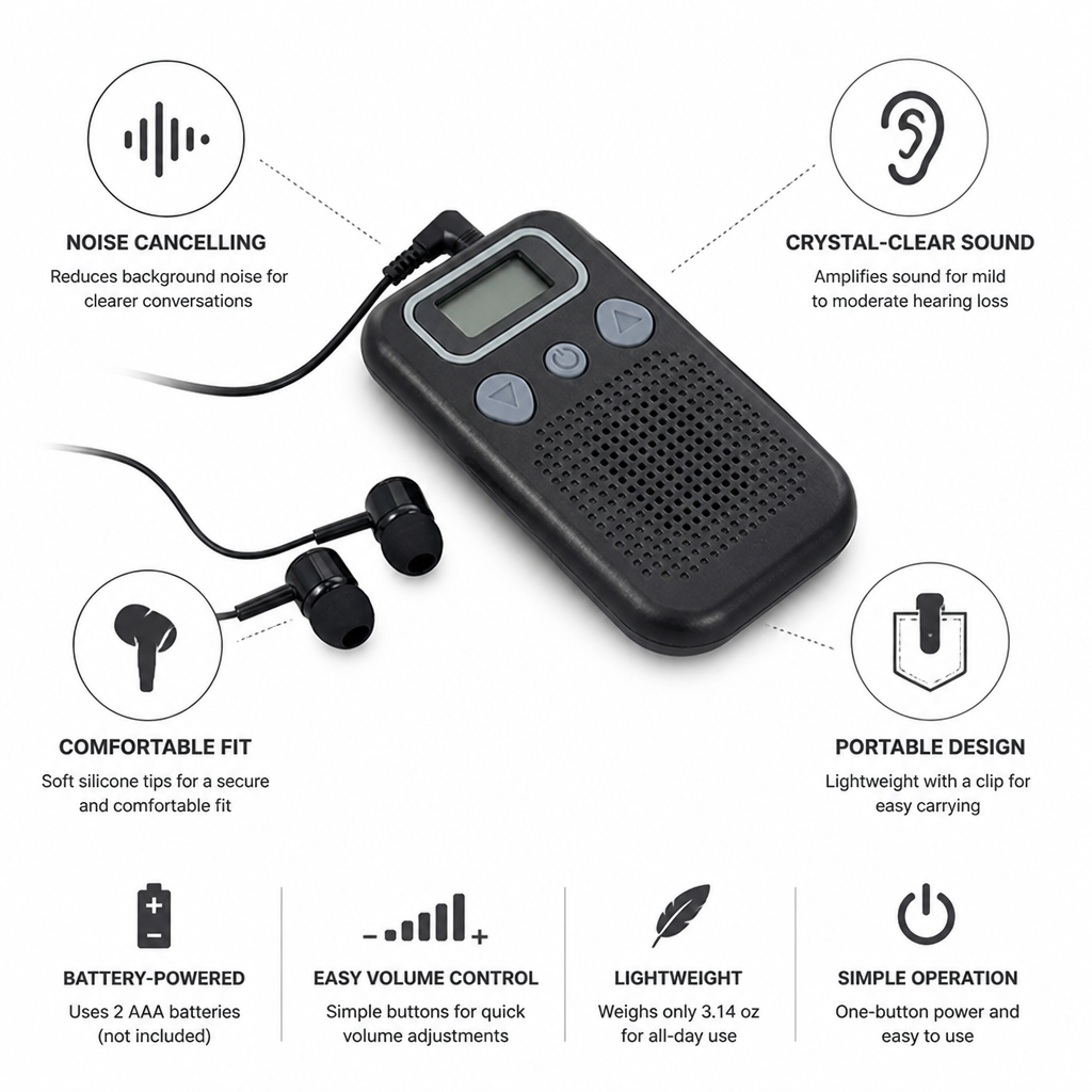 Noise-Canceling & Battery-Powered In-Ear Hearing Amplifier