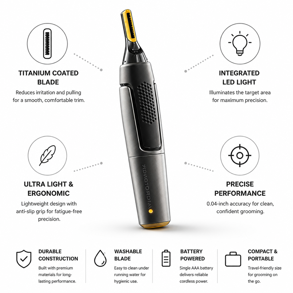 Titanium-Coated Blade LED Light Precision Trimmer