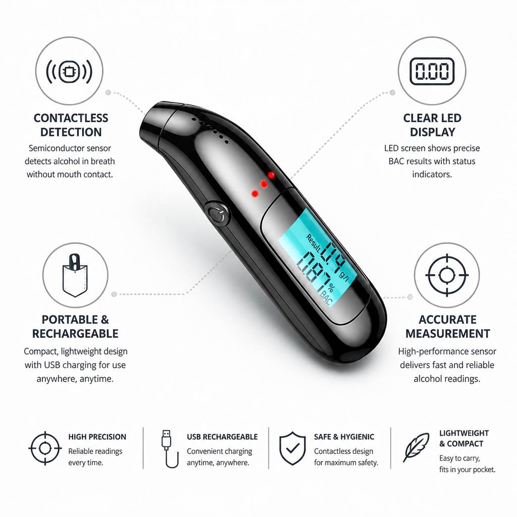 Contactless LED Breathalyzer (USB Rechargeable)