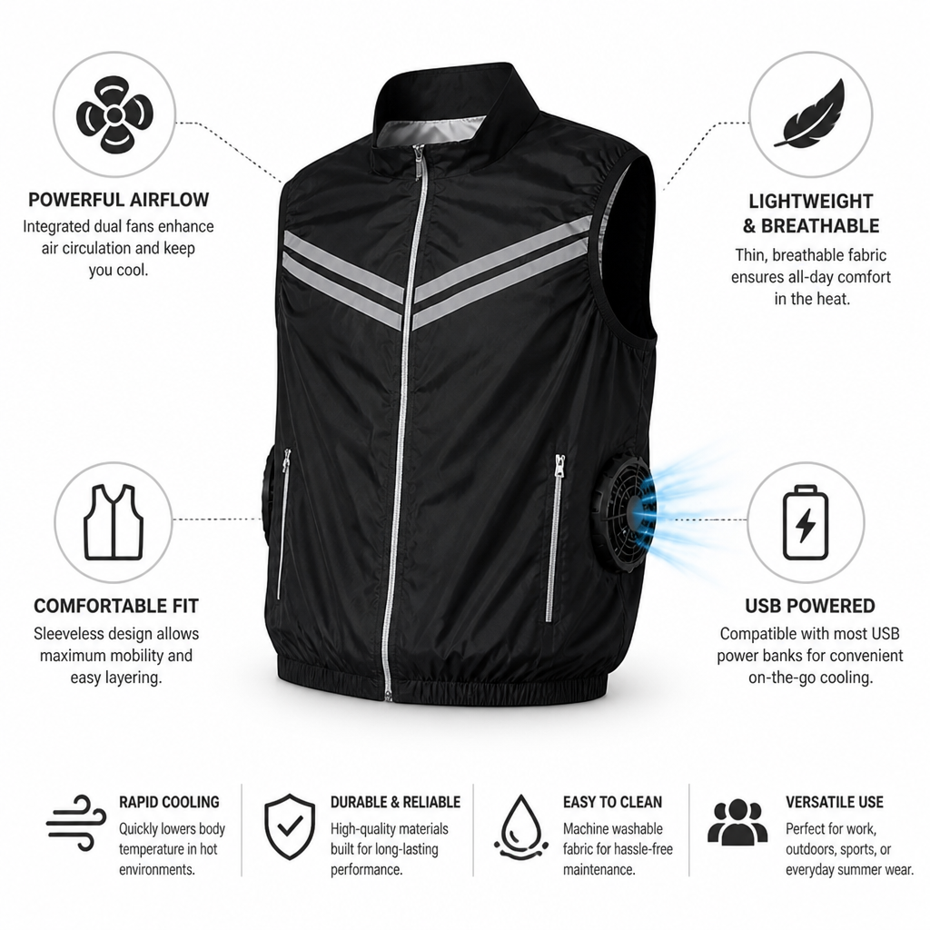 Integrated Fan Lightweight & Breathable Cooling Vest (Men's)