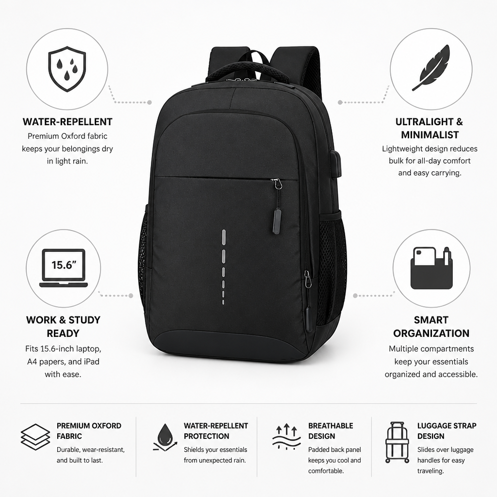 Water-Repellent Oxford Ultralight Laptop Backpack (Fits 15.6-Inch)