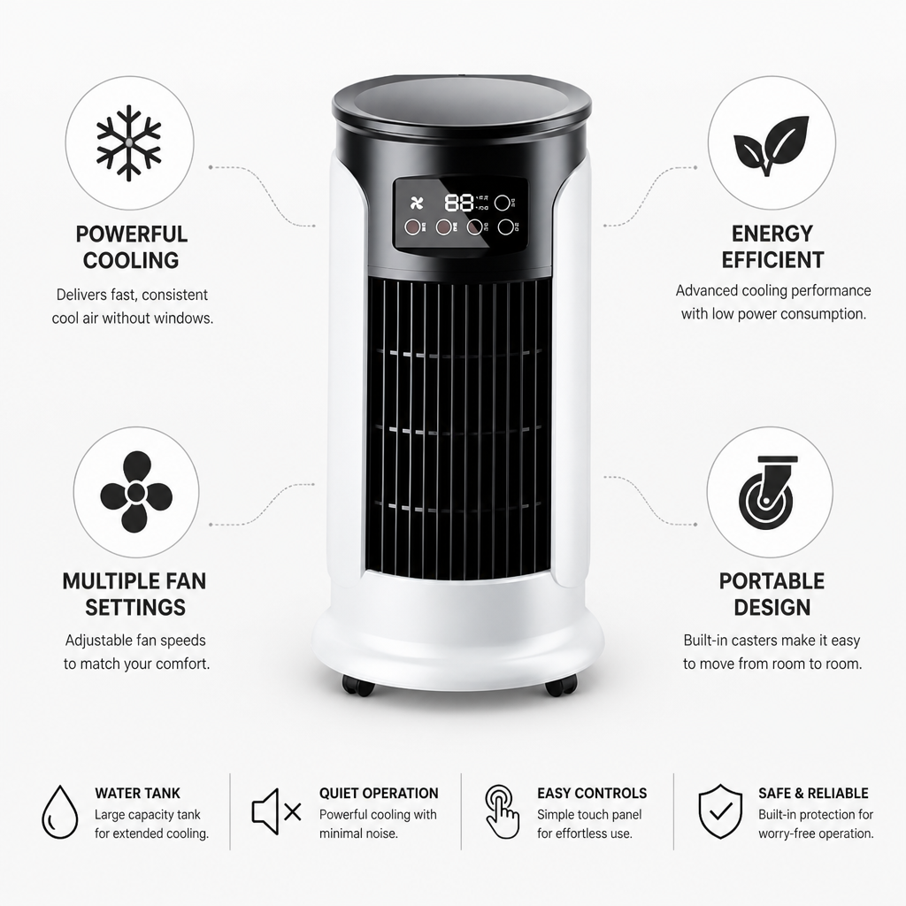Energy-Efficient Portable Windowless Tower Air Cooler