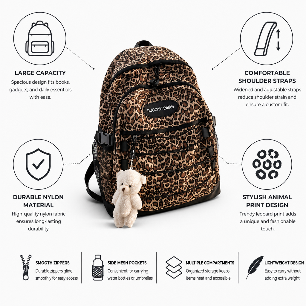 Large-Capacity Nylon Animal Print Women's Backpack